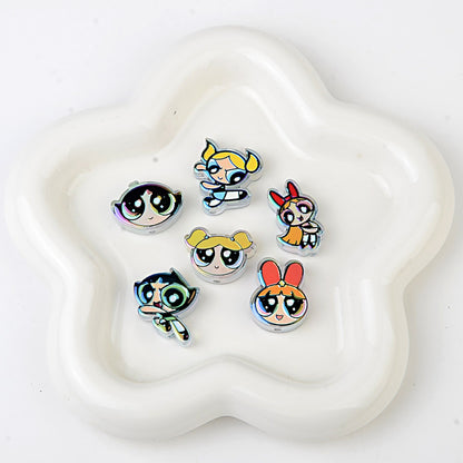 Powerpuff Girls Cartoon Characters Bubblegum Beads, AB Iridescent | Acrylic Bead for DIY Bracelet Keychain Jewelry Making
