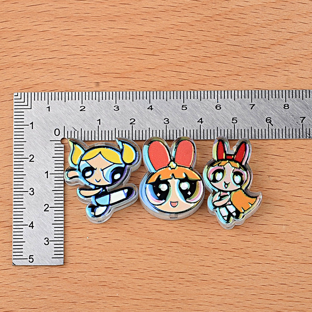 Powerpuff Girls Cartoon Characters Bubblegum Beads, AB Iridescent | Acrylic Bead for DIY Bracelet Keychain Jewelry Making