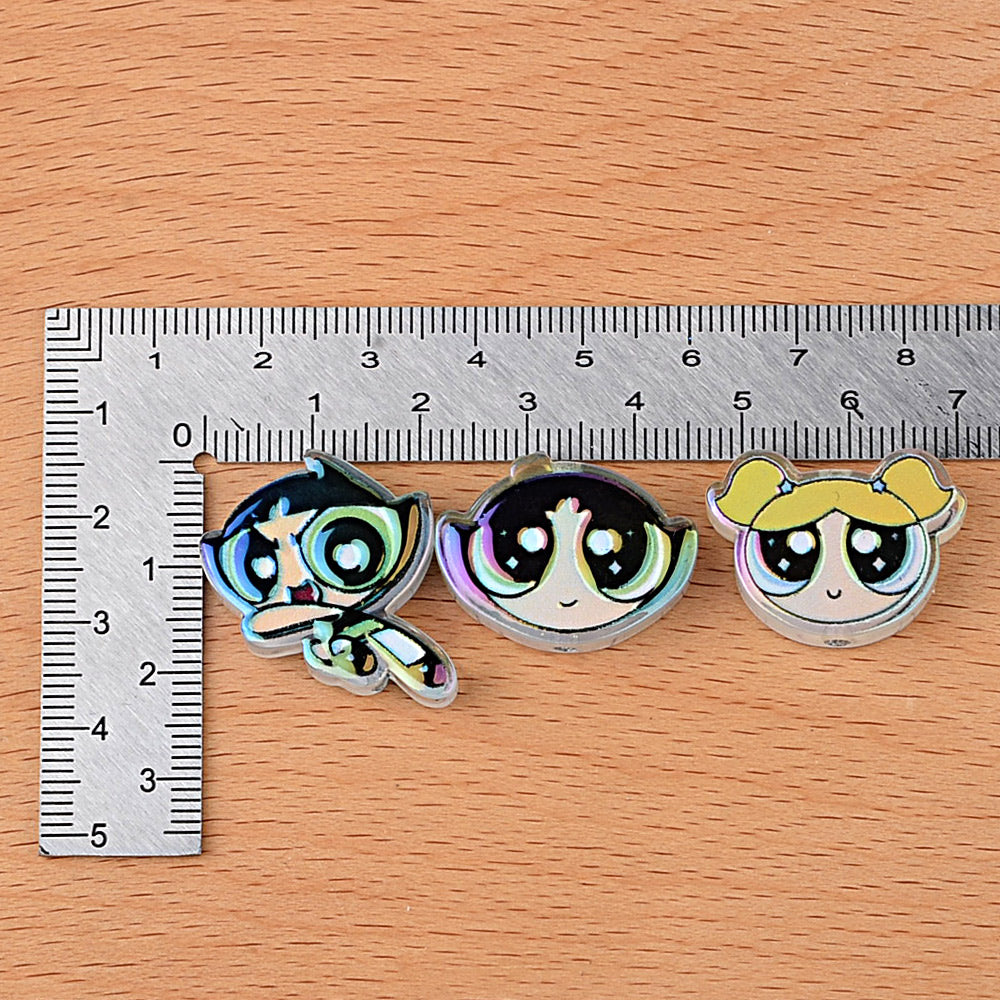 Powerpuff Girls Cartoon Characters Bubblegum Beads, AB Iridescent | Acrylic Bead for DIY Bracelet Keychain Jewelry Making