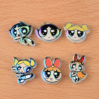 Powerpuff Girls Cartoon Characters Bubblegum Beads, AB Iridescent | Acrylic Bead for DIY Bracelet Keychain Jewelry Making