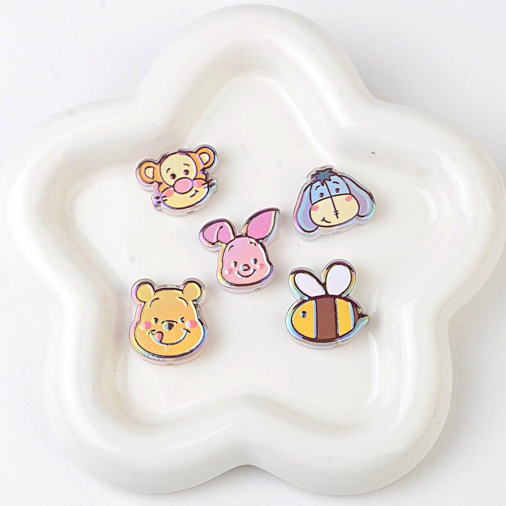 Winnie the Pooh Cartoon Characters Bubblegum Beads, AB Iridescent | Acrylic Bead for DIY Bracelet Keychain Jewelry Making