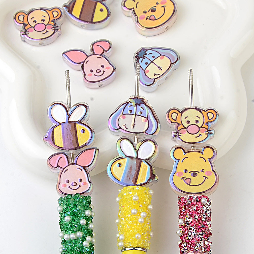Winnie the Pooh Cartoon Characters Bubblegum Beads, AB Iridescent | Acrylic Bead for DIY Bracelet Keychain Jewelry Making