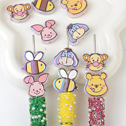 Winnie the Pooh Cartoon Characters Bubblegum Beads, AB Iridescent | Acrylic Bead for DIY Bracelet Keychain Jewelry Making