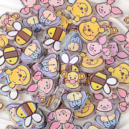 Winnie the Pooh Cartoon Characters Bubblegum Beads, AB Iridescent | Acrylic Bead for DIY Bracelet Keychain Jewelry Making