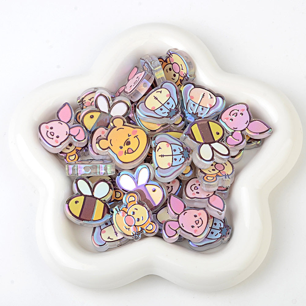 Winnie the Pooh Cartoon Characters Bubblegum Beads, AB Iridescent | Acrylic Bead for DIY Bracelet Keychain Jewelry Making