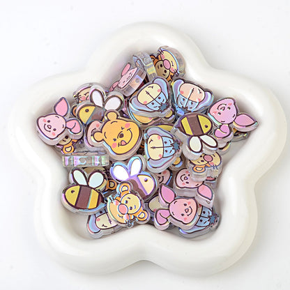 Winnie the Pooh Cartoon Characters Bubblegum Beads, AB Iridescent | Acrylic Bead for DIY Bracelet Keychain Jewelry Making