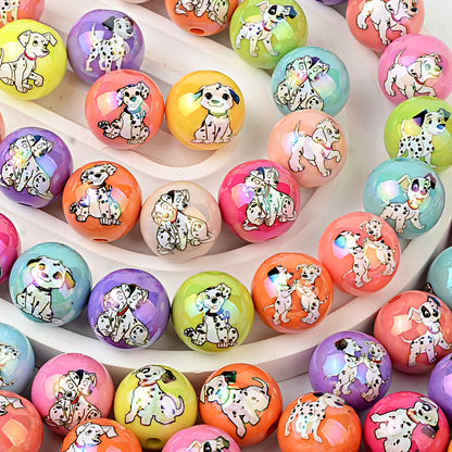 16mm 101 Dalmatians Bubblegum Beads, AB Luster Cute Spotted Dog | Acrylic Bead for DIY Bracelet Keychain Jewelry Making