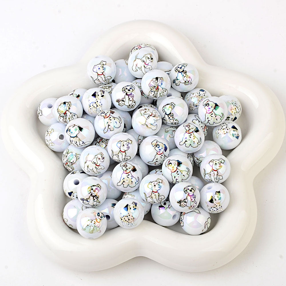 16mm 101 Dalmatians Bubblegum Beads, AB Luster Cute Spotted Dog | Acrylic Bead for DIY Bracelet Keychain Jewelry Making