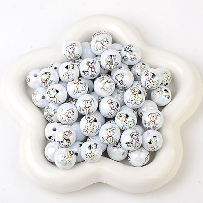 16mm 101 Dalmatians Bubblegum Beads, AB Luster Cute Spotted Dog | Acrylic Bead for DIY Bracelet Keychain Jewelry Making