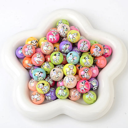 16mm 101 Dalmatians Bubblegum Beads, AB Luster Cute Spotted Dog | Acrylic Bead for DIY Bracelet Keychain Jewelry Making