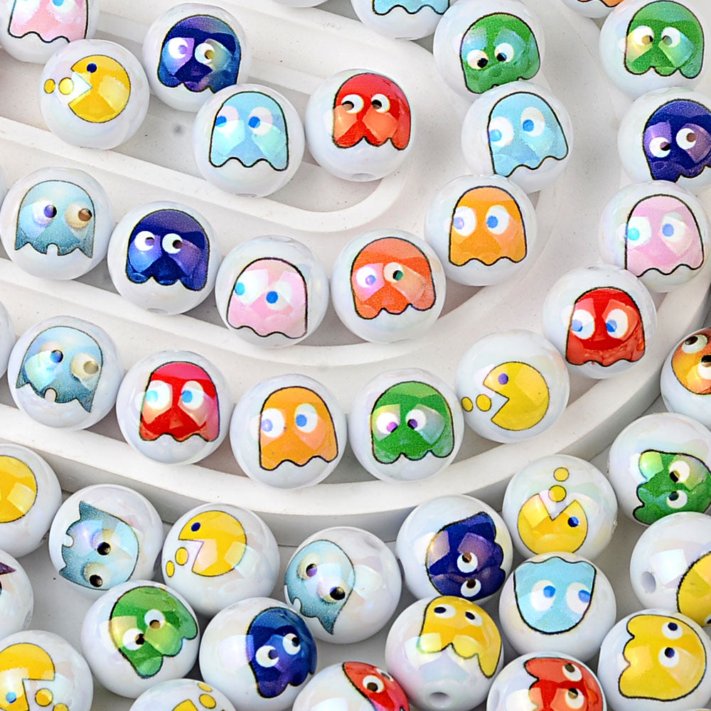 3D Retro Arcade Game Characters Resin Focal Beads, Cute Pac-Man & | Acrylic Bead for DIY Bracelet Keychain Jewelry Making