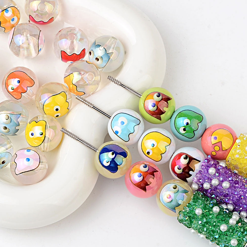 3D Retro Arcade Game Characters Resin Focal Beads, Cute Pac-Man & | Acrylic Bead for DIY Bracelet Keychain Jewelry Making