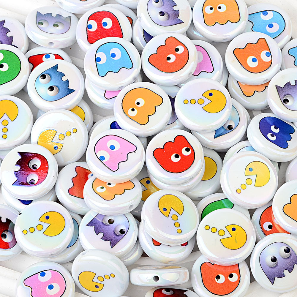 3D Retro Arcade Game Characters Resin Focal Beads, Cute Pac-Man & | Acrylic Bead for DIY Bracelet Keychain Jewelry Making