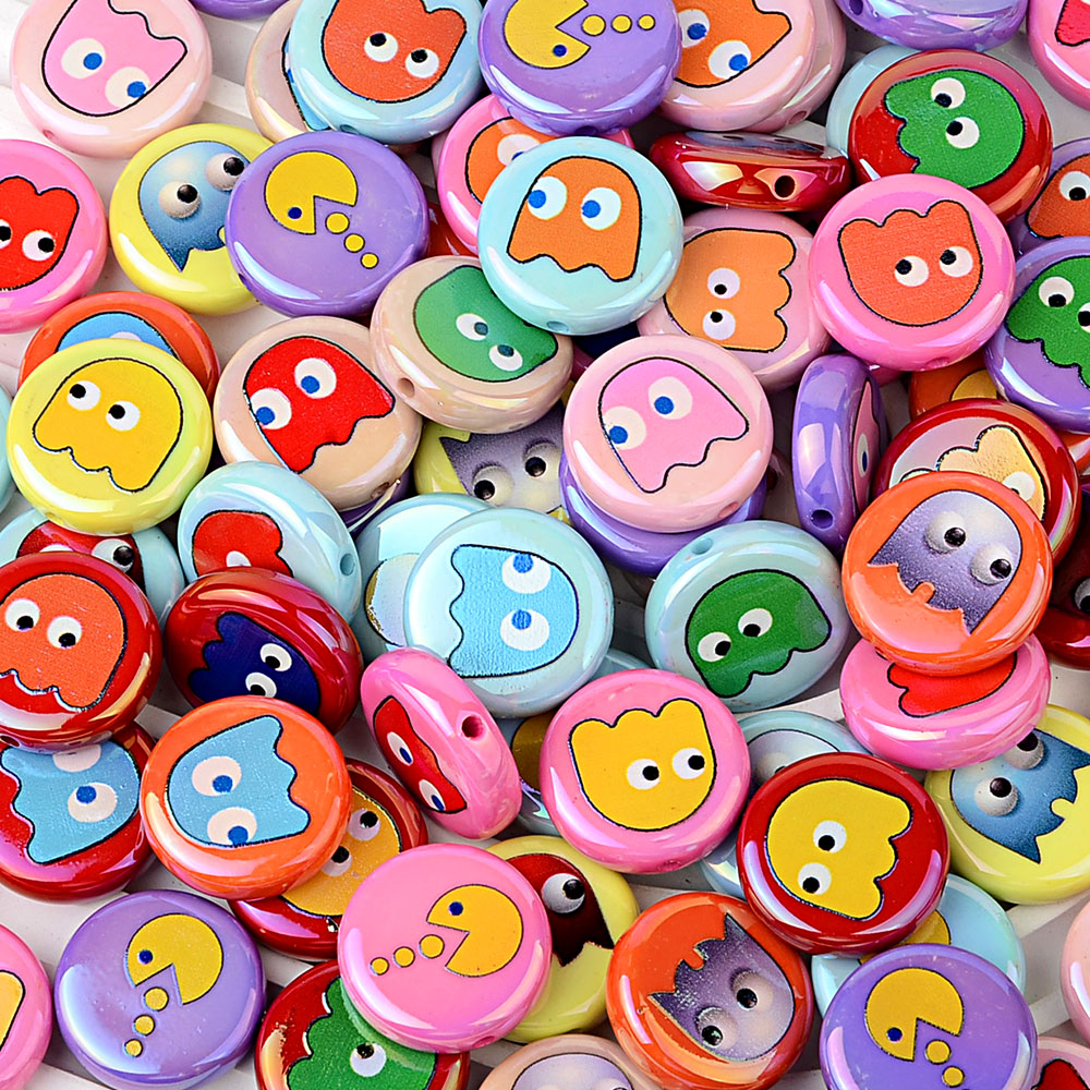 3D Retro Arcade Game Characters Resin Focal Beads, Cute Pac-Man & | Acrylic Bead for DIY Bracelet Keychain Jewelry Making