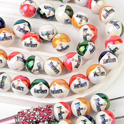 16mm Retro Cigarette Brand Bubblegum Beads, AB Iridescent Classic | Acrylic Bead for DIY Bracelet Keychain Jewelry Making