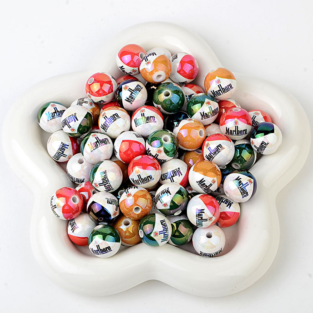 16mm Retro Cigarette Brand Bubblegum Beads, AB Iridescent Classic | Acrylic Bead for DIY Bracelet Keychain Jewelry Making