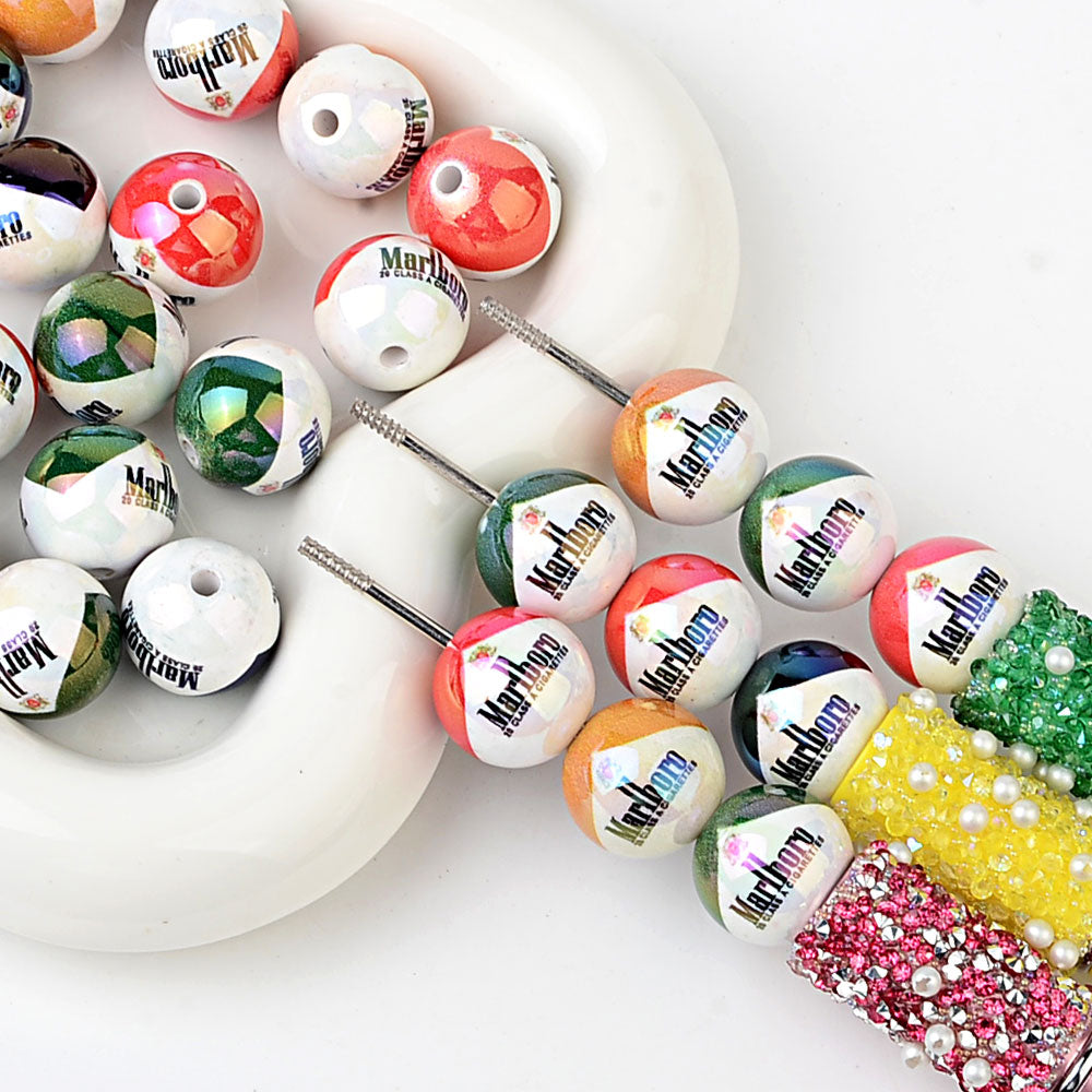 16mm Retro Cigarette Brand Bubblegum Beads, AB Iridescent Classic | Acrylic Bead for DIY Bracelet Keychain Jewelry Making