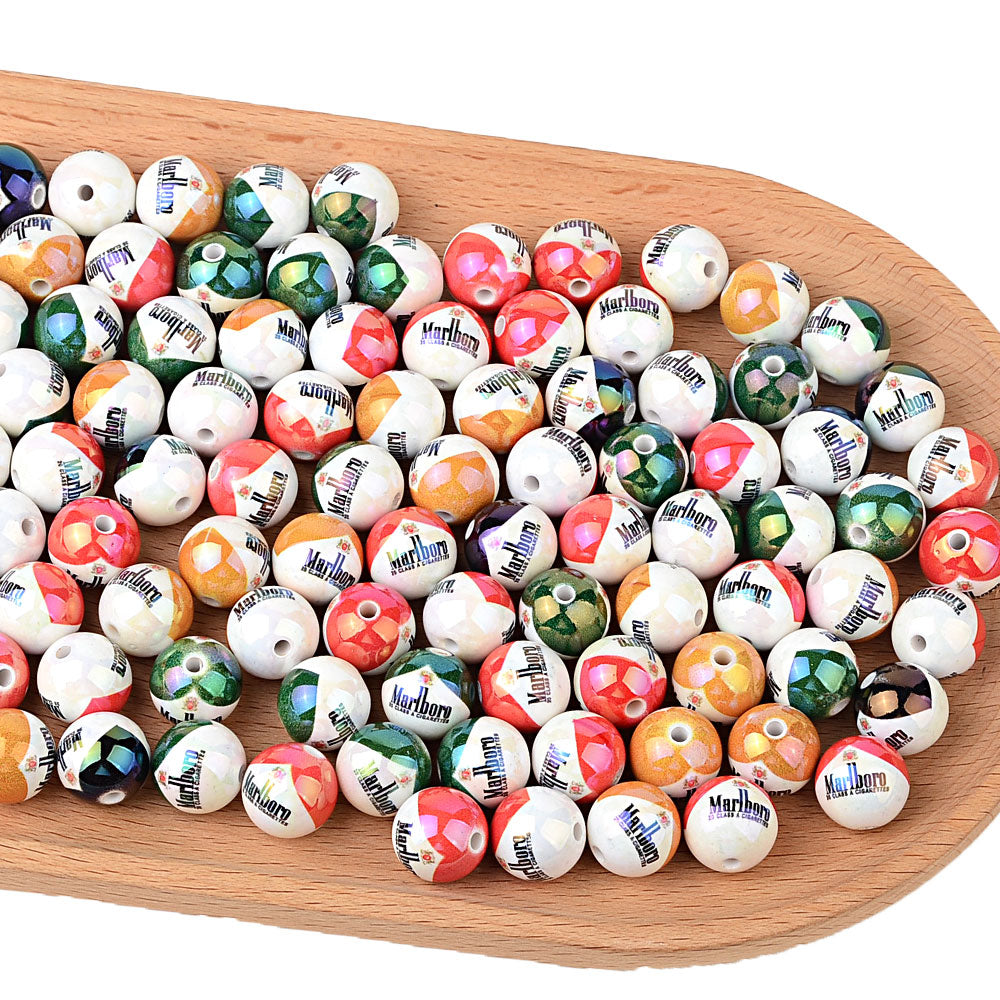 16mm Retro Cigarette Brand Bubblegum Beads, AB Iridescent Classic | Acrylic Bead for DIY Bracelet Keychain Jewelry Making