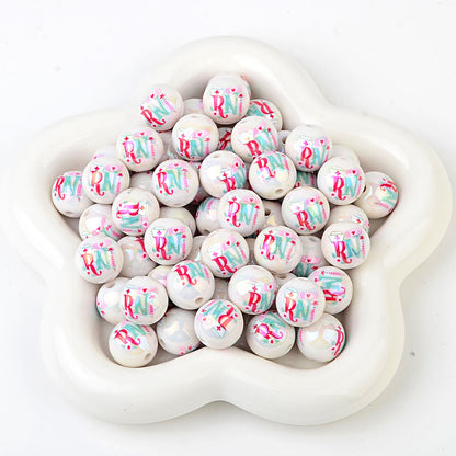 16mm RN Nurse Bubblegum Beads, AB Luster Registered Nurse Medical | Acrylic Bead for DIY Bracelet Keychain Jewelry Making