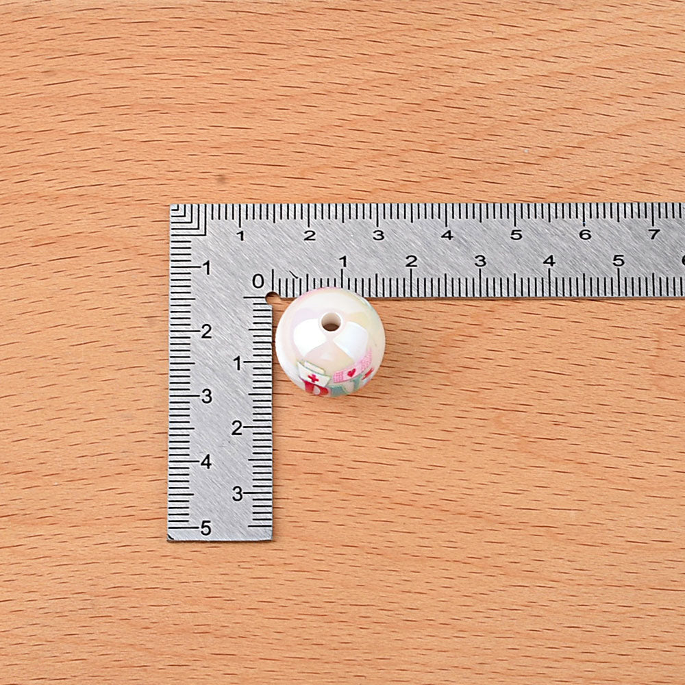 16mm RN Nurse Bubblegum Beads, AB Luster Registered Nurse Medical | Acrylic Bead for DIY Bracelet Keychain Jewelry Making