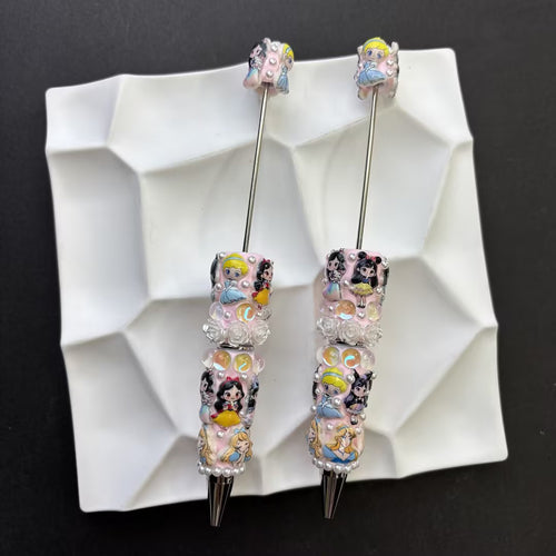 3D Disney Princesses Cylinder Beads, Embossed Fairy Tale Snow White Cinderella Resin | DIY Beadable Pen Craft Gift Idea