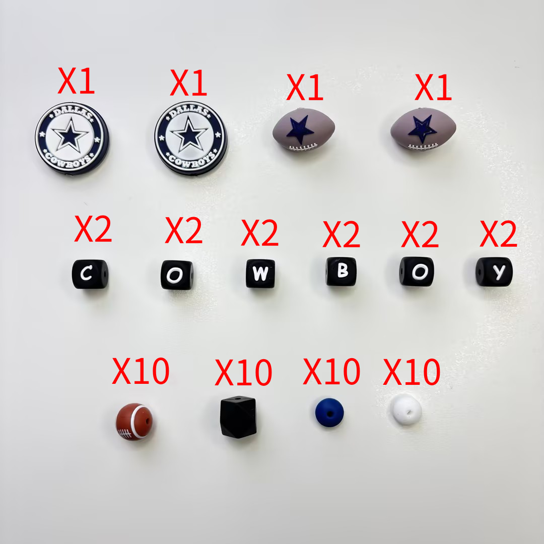 Dallas Cowboys NFL Beadable Pens DIY Kit, Football Sports Team Star | DIY Sports Fan Bracelet & Keychain Craft Bead