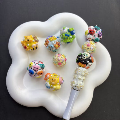 3D Hand-Painted Acrylic Chunky Beads for Beadable Pens, Rhinestone | Acrylic Bead for DIY Bracelet Keychain Jewelry Making
