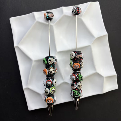 Spooky Chucky & Jason Acrylic Charm Wrapped Beadable Pins, Horror Villain Pennywise | DIY Beadable Pen Craft Gift Idea