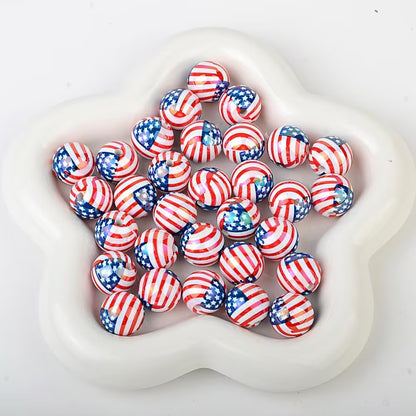 16mm Patriotic USA Flag UV Printed Acrylic Beads, Double-Sided 4th of July Round Spacer Beads for DIY Beadable Pens, Keychains, Car Hanging Ornaments Crafting
