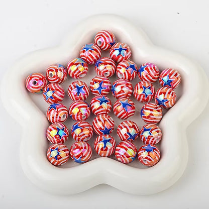 16mm Patriotic USA Flag UV Printed Acrylic Beads, Double-Sided 4th of July Round Spacer Beads for DIY Beadable Pens, Keychains, Car Hanging Ornaments Crafting