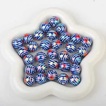 16mm Patriotic USA Flag UV Printed Acrylic Beads, Double-Sided 4th of July Round Spacer Beads for DIY Beadable Pens, Keychains, Car Hanging Ornaments Crafting