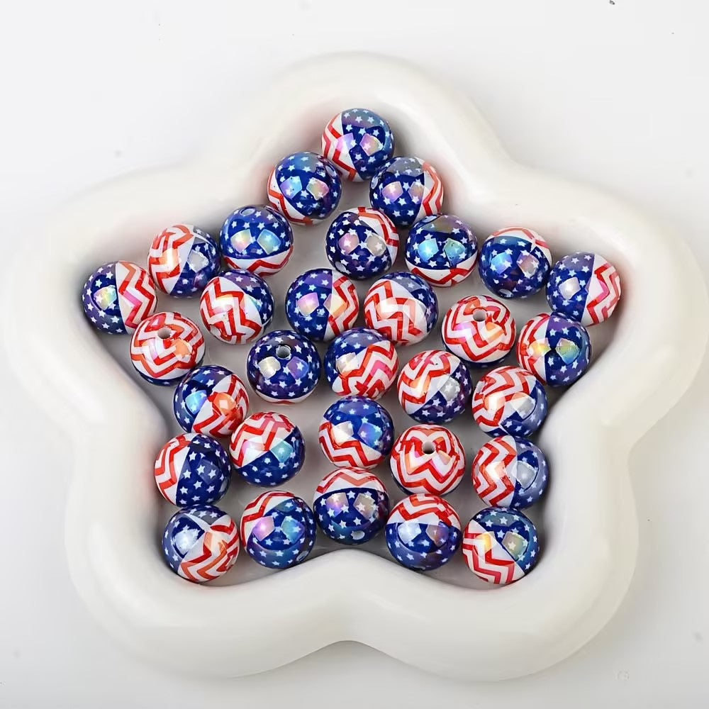 16mm Patriotic USA Flag UV Printed Acrylic Beads, Double-Sided 4th of July Round Spacer Beads for DIY Beadable Pens, Keychains, Car Hanging Ornaments Crafting