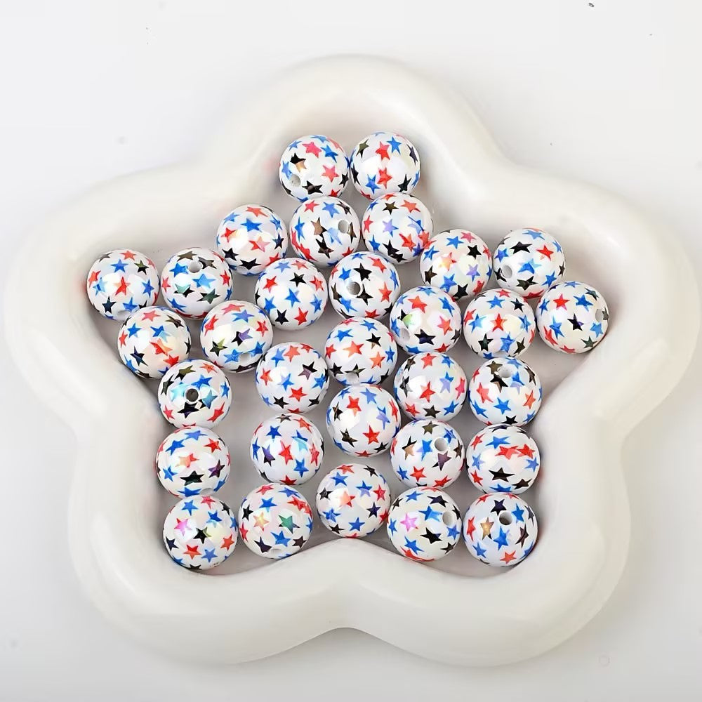 16mm Patriotic USA Flag UV Printed Acrylic Beads, Double-Sided 4th of July Round Spacer Beads for DIY Beadable Pens, Keychains, Car Hanging Ornaments Crafting