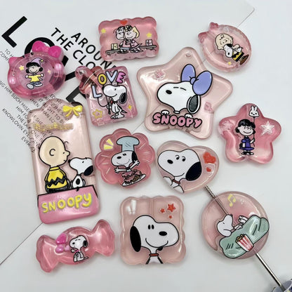 3D Snoopy Cartoon Acrylic Focal Beads, Double-Sided Pink Jelly Dog Character Spacer Beads for DIY Beadable Pens, Keychains, Cute Bag Charms
