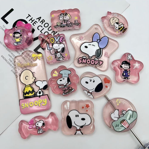 3D Snoopy Cartoon Acrylic Focal Beads, Double-Sided Pink Jelly Dog Character Spacer Beads for DIY Beadable Pens, Keychains, Cute Bag Charms