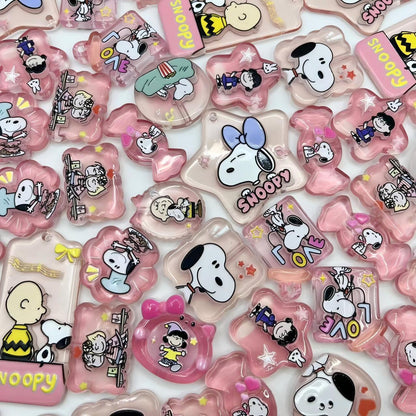 3D Snoopy Cartoon Acrylic Focal Beads, Double-Sided Pink Jelly Dog Character Spacer Beads for DIY Beadable Pens, Keychains, Cute Bag Charms