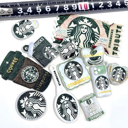 3D Starbucks Coffee Acrylic Focal Beads & Charms, Faux Embroidery Texture Double-Sided Spacer Beads with Holes for DIY Beadable Pens, Keychains, Bag Pendants