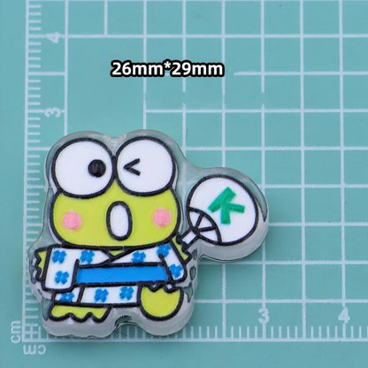 3D Keroppi Frog Acrylic Focal Beads, Cute Anime Green Character Double-Sided Spacer Beads for DIY Beadable Pens, Keychains, Kawaii Bag Charms