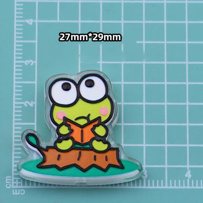 3D Keroppi Frog Acrylic Focal Beads, Cute Anime Green Character Double-Sided Spacer Beads for DIY Beadable Pens, Keychains, Kawaii Bag Charms