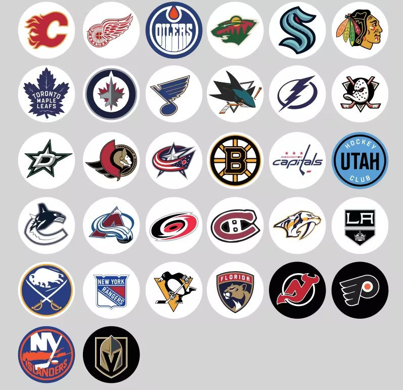 NHL Team Logo Printed Round Beads | Ice Hockey Team Focal Beads for DIY Beadable Pens, Keychains, and Lanyards | Sports Fan Craft Supplies