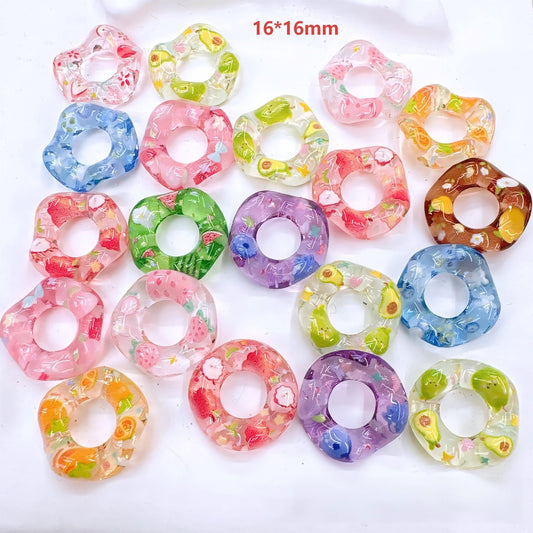 Cute Fruit Resin Ring Beads for Beadable Pens - Clear Acrylic O-Rings, Large Hole Spacers for Keychain DIY, Jewelry Craft Supplies