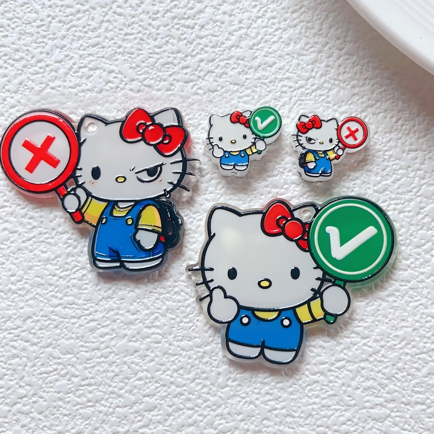 Cute Cartoon Cat Acrylic Beads & Pendants - Large Hanging Hole Charms, Small Straight Hole Spacers for Beadable Pens Keychains, Right/Wrong Sign DIY Crafts