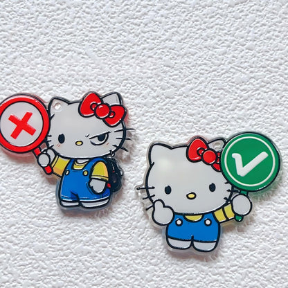 Cute Cartoon Cat Acrylic Beads & Pendants - Large Hanging Hole Charms, Small Straight Hole Spacers for Beadable Pens Keychains, Right/Wrong Sign DIY Crafts
