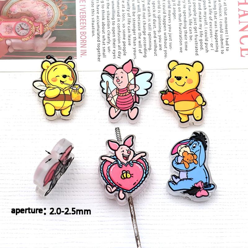 Cute Cartoon Bear and Friends Acrylic Beads - Straight Through Hole Spacers, Kawaii Animals Focal Beads for Beadable Pens, Keychain DIY Craft Supplies
