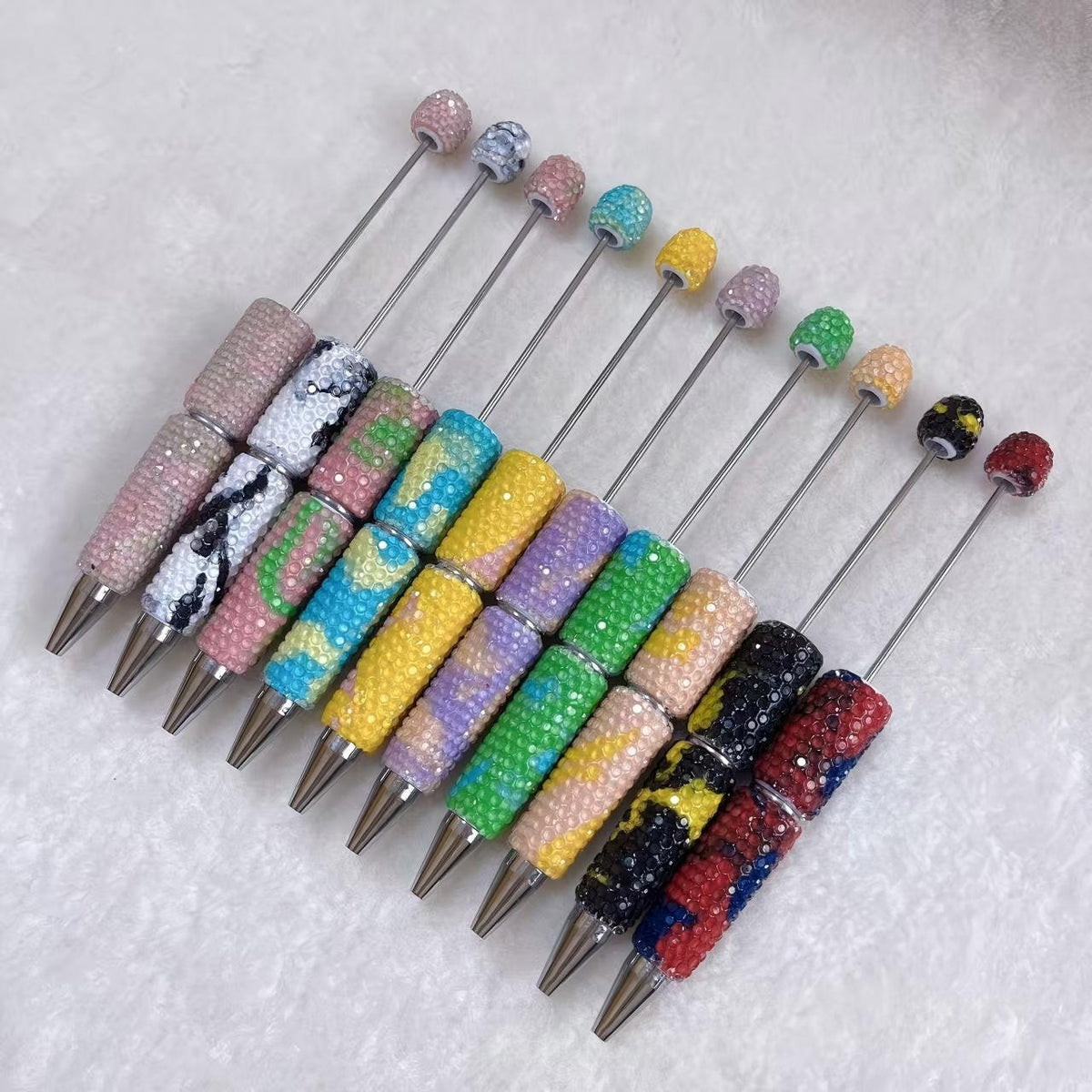 DIY Beadable Pens Bling Full Rhinestone Patterned Bead Pens, Tie-Dye Camo Marble Crystal Ballpoint Pens for Crafting Gifts (Pens Only)