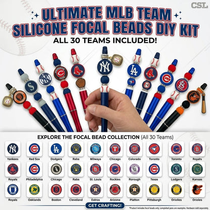 Custom MLB Team Silicone Focal Beads - 30 Major League Baseball Styles for DIY Crafting & Beadable Pens