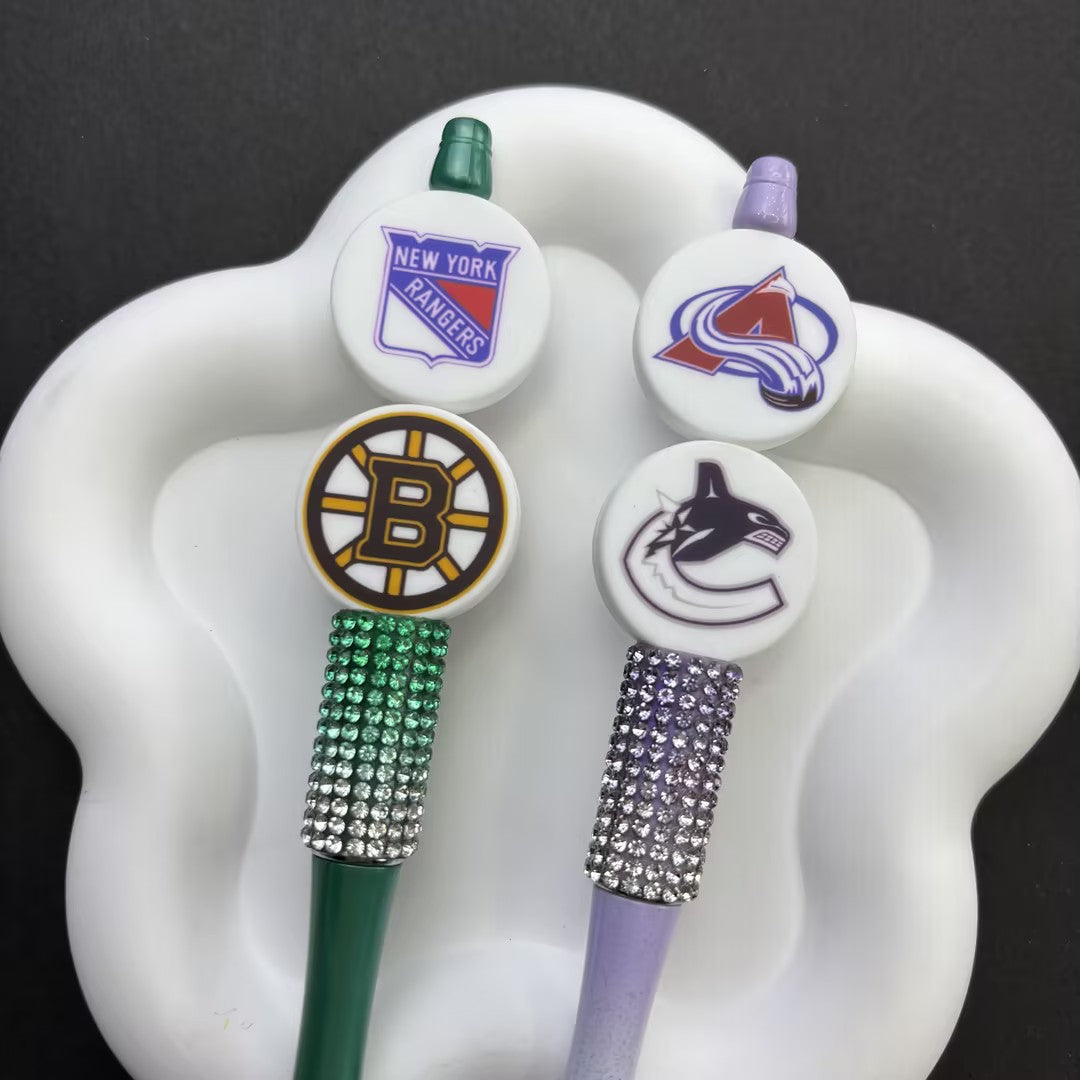 NHL Team Logo Printed Round Beads | Ice Hockey Team Focal Beads for DIY Beadable Pens, Keychains, and Lanyards | Sports Fan Craft Supplies
