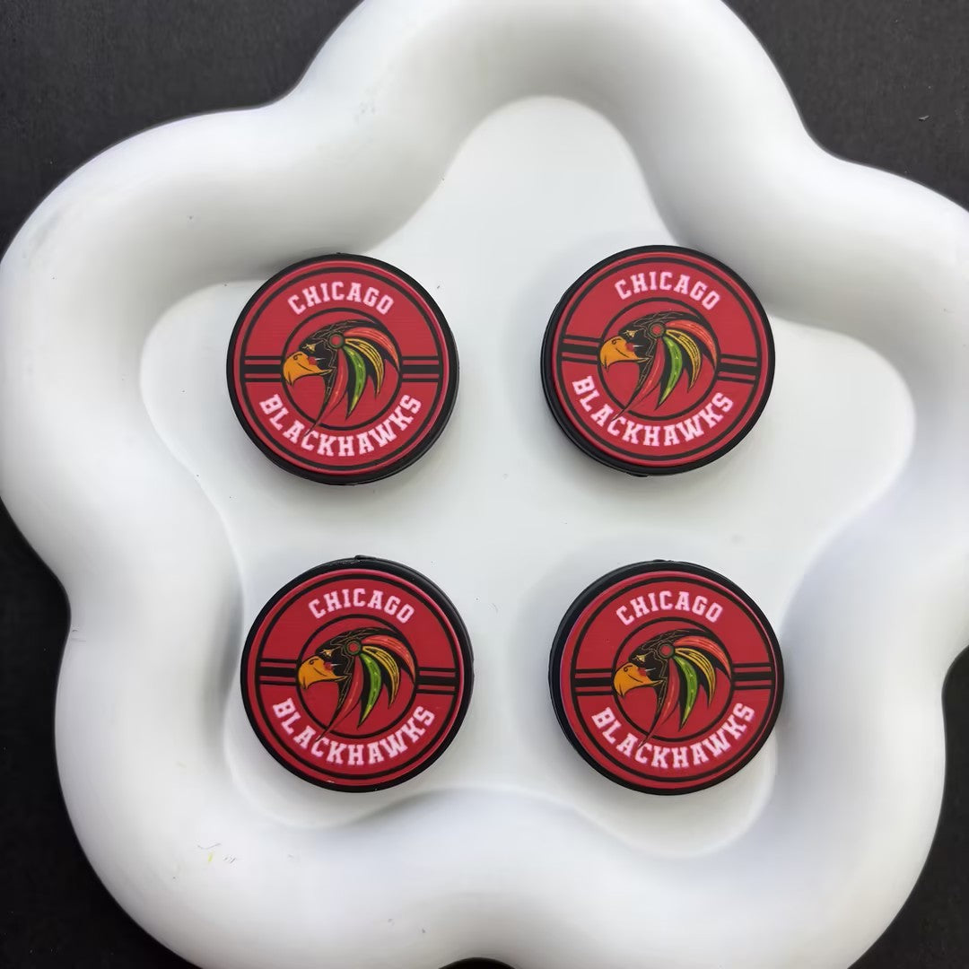 NHL Team Logo Printed Round Beads | Ice Hockey Team Focal Beads for DIY Beadable Pens, Keychains, and Lanyards | Sports Fan Craft Supplies