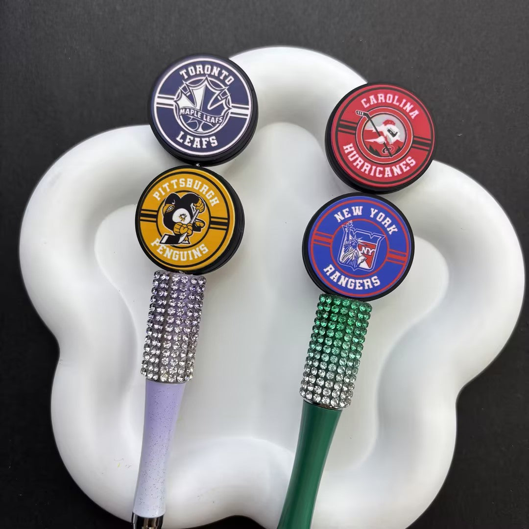 NHL Team Logo Printed Round Beads | Ice Hockey Team Focal Beads for DIY Beadable Pens, Keychains, and Lanyards | Sports Fan Craft Supplies