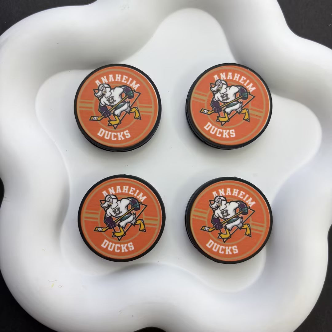 NHL Team Logo Printed Round Beads | Ice Hockey Team Focal Beads for DIY Beadable Pens, Keychains, and Lanyards | Sports Fan Craft Supplies